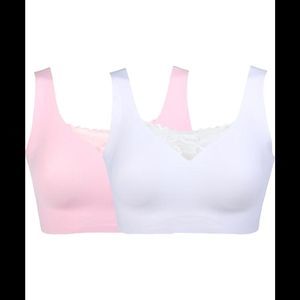 Rhonda Shear 2-pack Body Bra with Lace Inset White Pink -